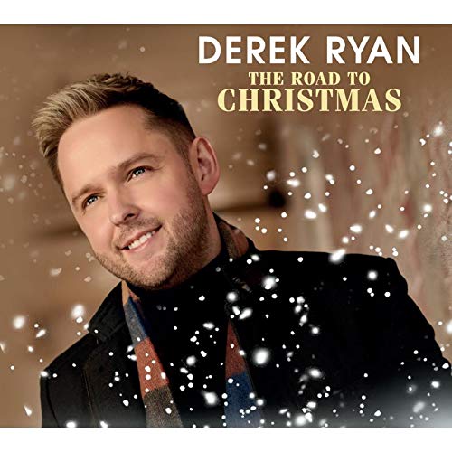 "Derek Ryan's 'The Road to Christmas' CD cover featuring a man in a dark jacket."