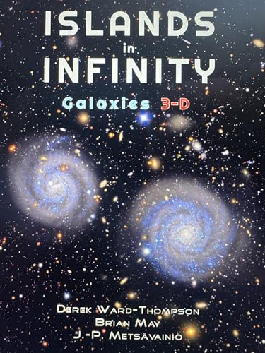 Book cover titled Islands in Infinity featuring two spiral galaxies against a starry background.