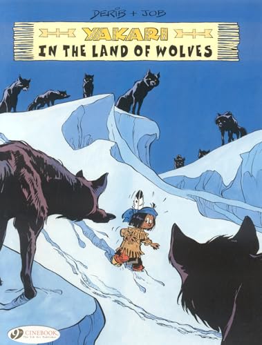 Boy in Native American attire with wolves in a snowy landscape.