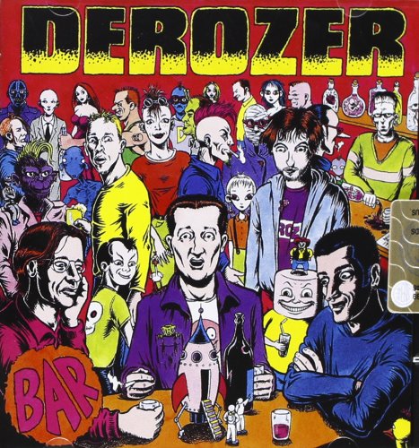 CD cover for Derozer’s “Bar” featuring a crowded, cartoonish bar scene.