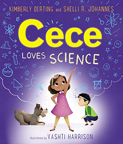 Book cover for Cece Loves Science featuring a girl, a boy, and a dog.