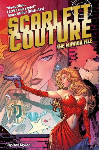 Comic book cover featuring a woman with a gun in a red dress.