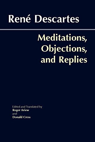 Dark blue book cover with white text: "René Descartes, Meditations...