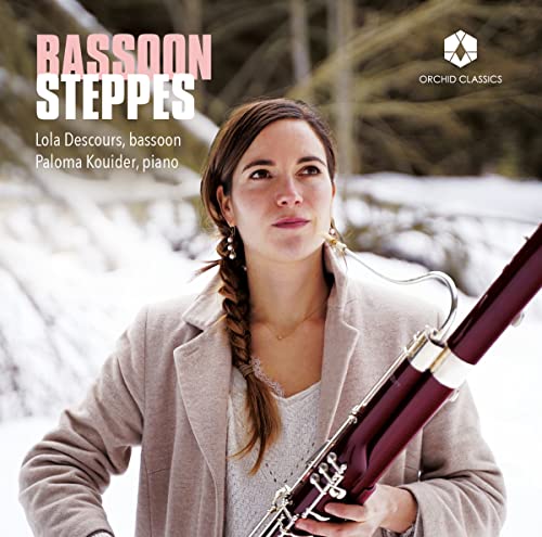 CD cover featuring a woman with a bassoon, titled “Bassoon Steppes”.