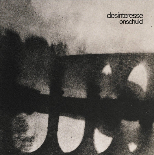 Black and white vinyl record cover with blurred, abstract landscape.