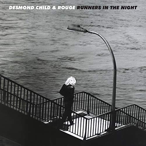 Black and white album cover featuring a person standing on a bridge at night.