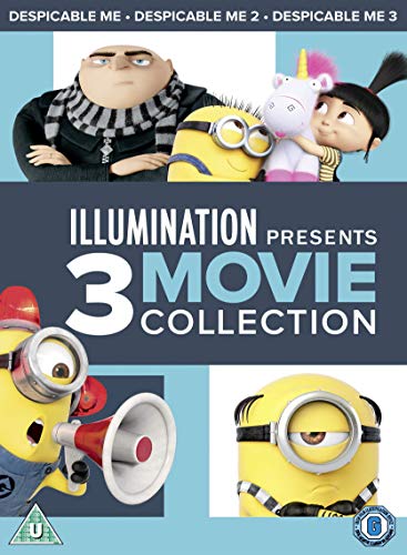 Despicable Me 1-3 DVD cover featuring characters Gru, Agnes, and Minions.