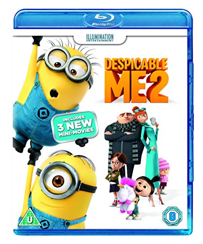 Despicable Me 2" Blu-ray cover featuring Minions and Gru with family.