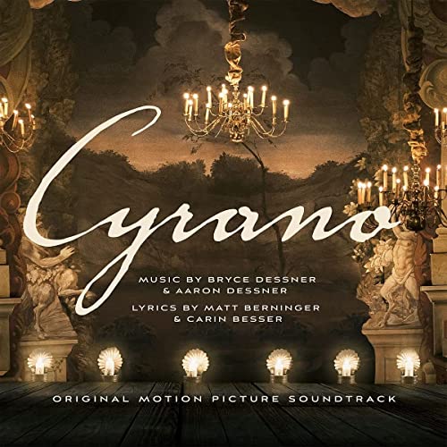 Cyrano" soundtrack vinyl cover with ornate gold lettering and stage imagery.