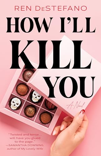 Book cover: pink box of skull-shaped chocolates, hand with red nail.
