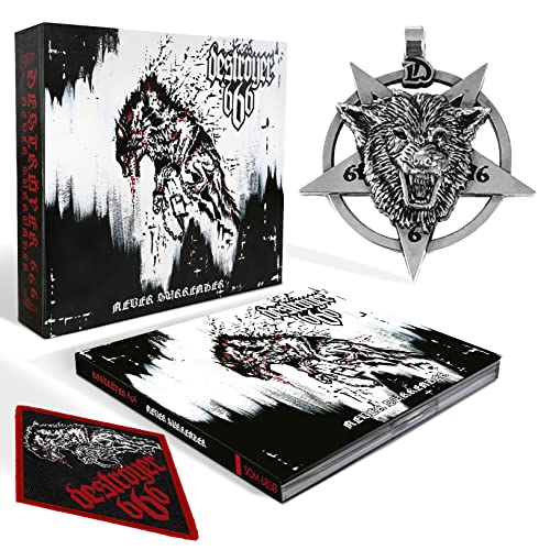 Destroyer 666 “Never Surrender” CD clamshell box set with patch and pendant.