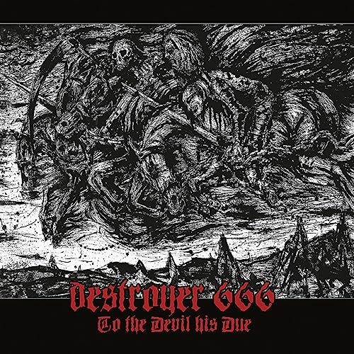 Black and white album cover with demonic figures and band name "Destroyer 666".
