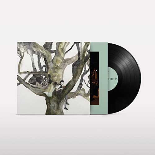 Vinyl record and cover art featuring a painting of people in a tree.