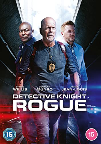 DVD cover for "Detective Knight: Rogue" featuring three men in a city.