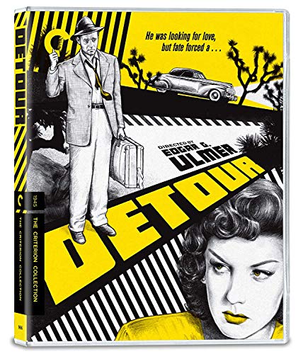 Detour" Blu-ray cover with a man, woman, car, and bold yellow and black design.