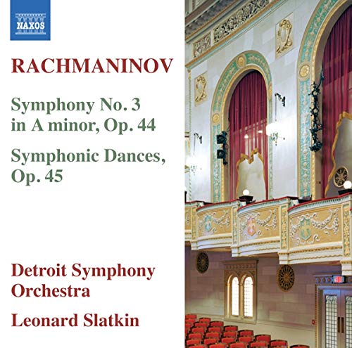 CD cover for Rachmaninov’s Symphony No. 3, featuring a concert hall interior.