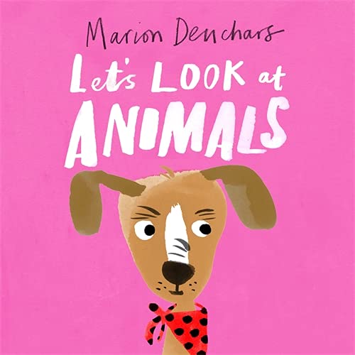 Board book cover with illustrated dog and colorful text: "Let's Look at Animals".