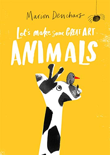Book cover with a yellow background, a giraffe illustration, and a small spider above.