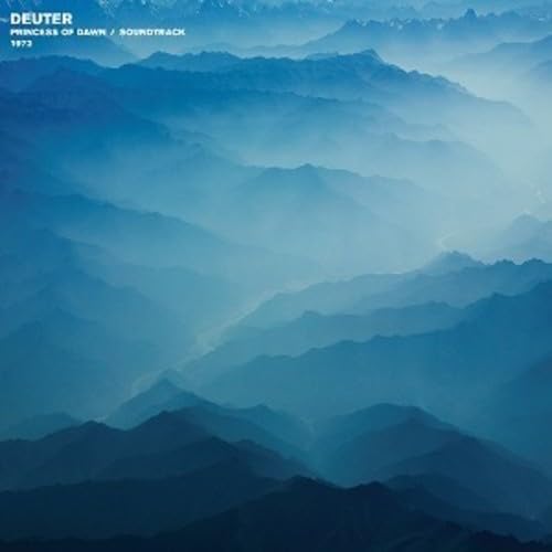 Vinyl record cover for Deuter’s “Princess Of Dawn” soundtrack, blue mountains.