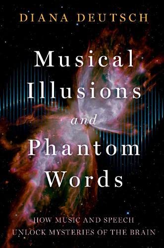 Book cover with title "Musical Illusions and Phantom Words" over a nebula.