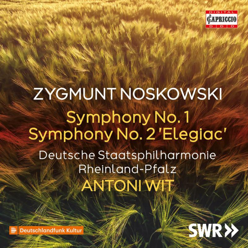 CD cover for Noskowski’s Symphonies 1 & 2, with golden wheat field background.