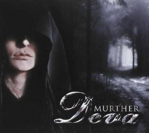Hooded figure in a dark forest, album cover for “Murther” by Deva.