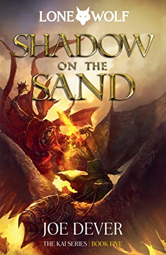 Book cover: warrior fighting a dragon in a sandy landscape.