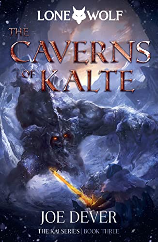 Book cover art showing a warrior fighting a large, glowing-eyed monster in a snowy cavern.