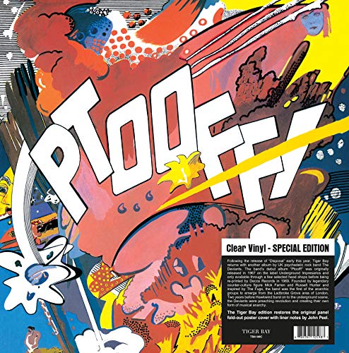 Colorful vinyl record cover with bold "Ptooff!" text and comic-book style art.