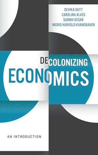 Book cover: “Decolonizing Economics” with teal and white geometric design.