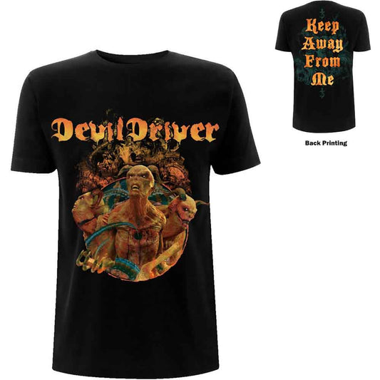 Black t-shirt featuring a DevilDriver logo and a graphic of three horned demons.