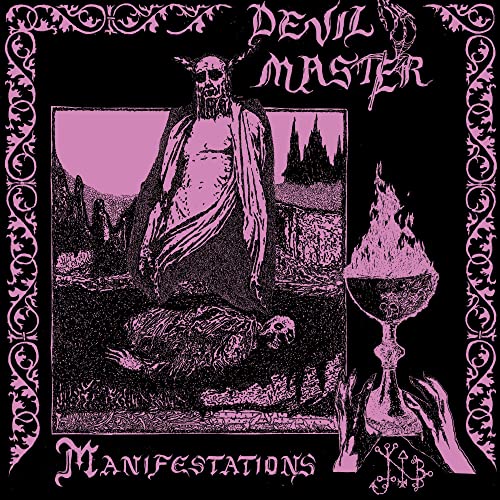 Pink and black album cover depicting a skeletal figure and gothic landscape.