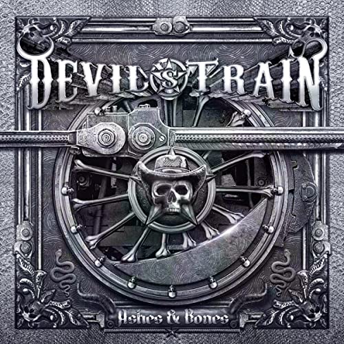 CD cover for Devil's Train - Ashes & Bones, featuring a skull and gears.