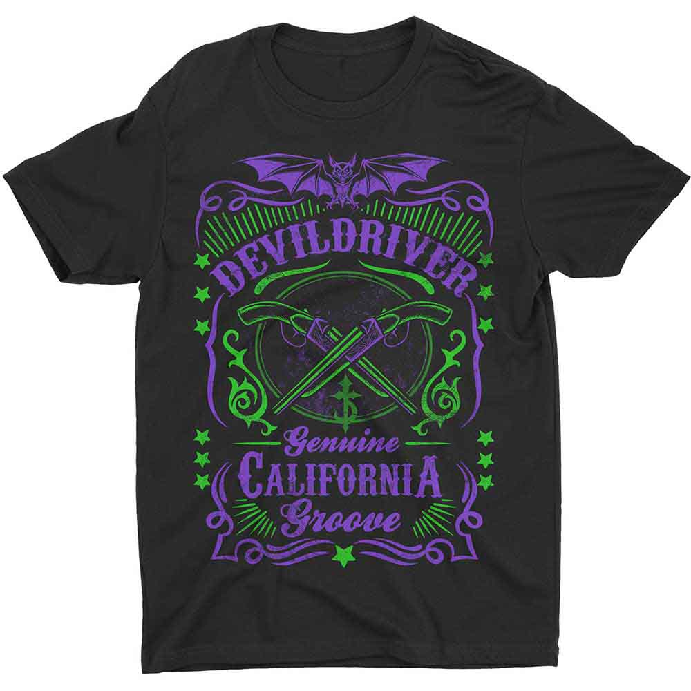 Black t-shirt with DevilDriver band logo and crossed guns graphic, size XX-Large.