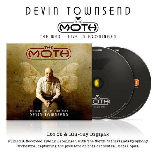 Devin Townsend "The Moth (The War Live)" CD packaging with artist portrait.