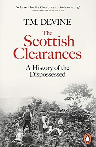 Book cover: “The Scottish Clearances” with a historical photograph of people.