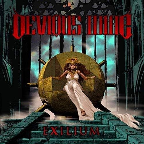 Album cover for Devious Mine’s “Exilium” featuring a woman and large sphere.