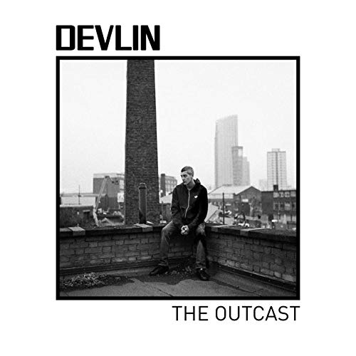 Black and white album cover with a man sitting on a rooftop wall.