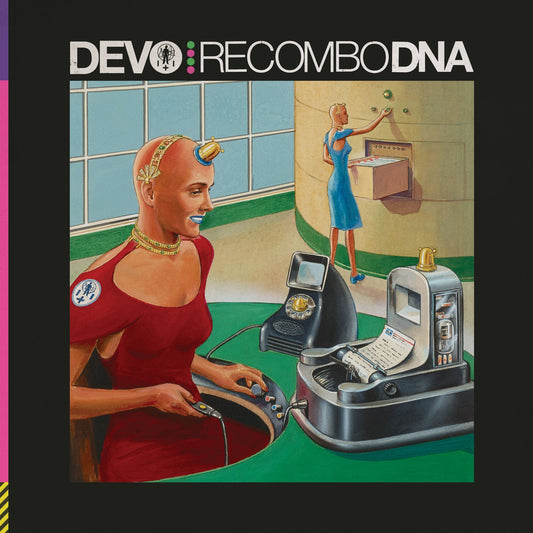 DEVO's "Recombo DNA" album cover: robotic figures in a futuristic setting.