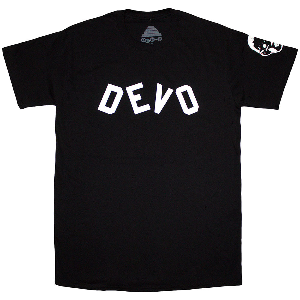 Black Devo t-shirt with Booji Boy sleeve print, size XX-Large.