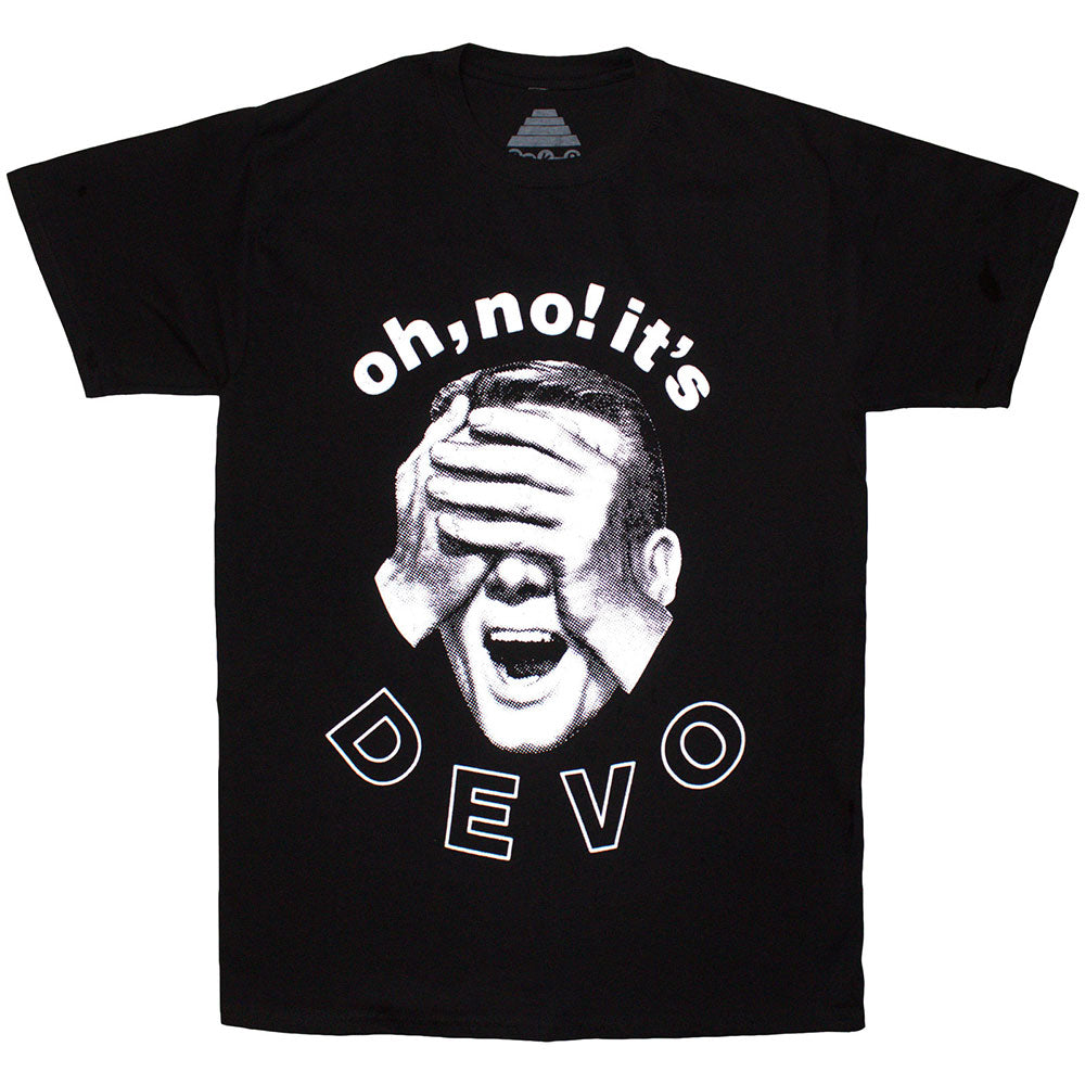 Black t-shirt with Devo's "Shocked Daddy" album cover art, size large.