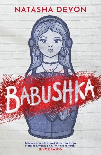 Book cover featuring a stylized nesting doll illustration with headphones against a brick background.
