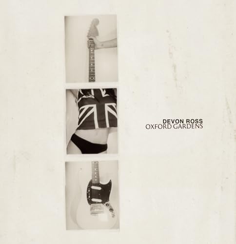 Album cover for Devon Ross’s “Oxford Gardens” with a fragmented figure and guitars.
