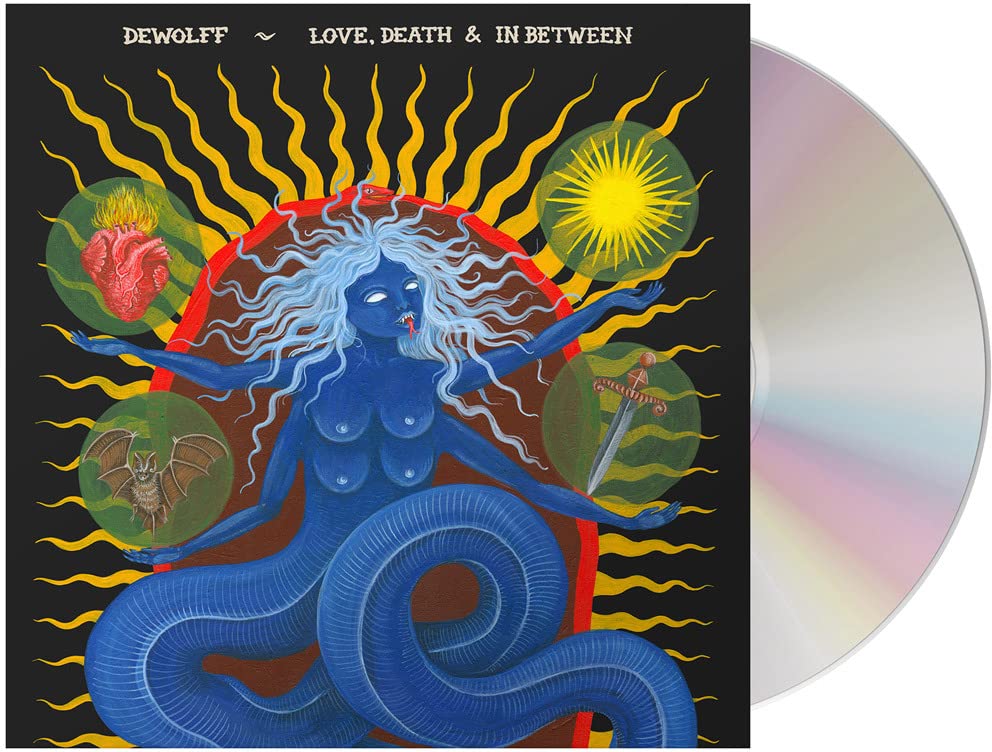 CD cover art featuring a blue multi-armed serpent goddess surrounded by symbolic icons.
