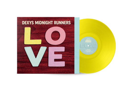 Yellow vinyl LP of Dexys Midnight Runners’ “LOVE” album with red cover art.