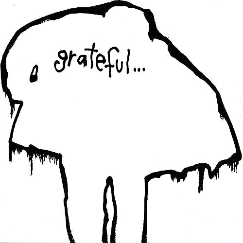 A black and white line drawing of a figure with the word grateful inside.