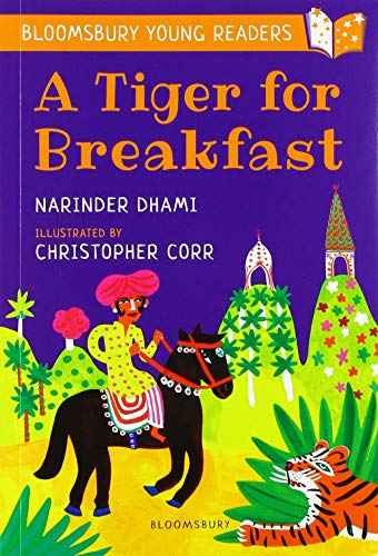 Book cover: man on horseback with a tiger in a colorful landscape.