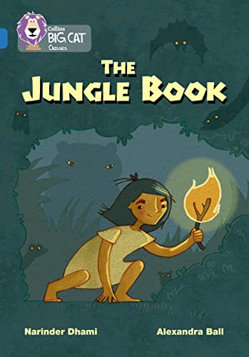 Book cover: "The Jungle Book" featuring Mowgli with a torch in a jungle.