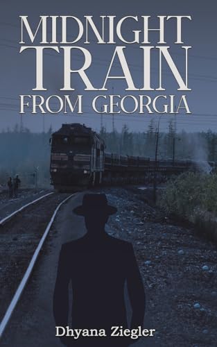 Book cover: train on tracks, silhouetted figure, dark and moody aesthetic.