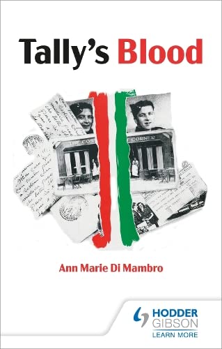 Book cover for "Tally's Blood" with vintage photos and red/green stripes.